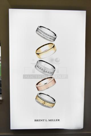 SEG Systems wall mount lighted picture display featuring rings. Operates on 110-277 volts. Text reads "BRENT L. MILLER".