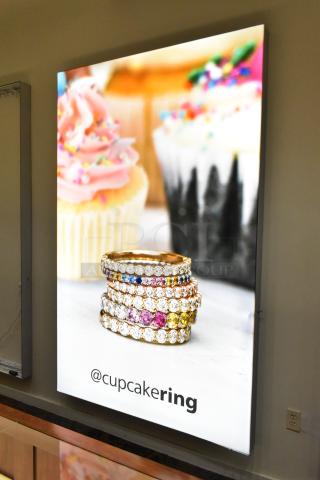 SEG Systems LB-EDG-6D-W6-24 wall mount lighted picture frame, 110-277 volts, featuring cupcake and rings image.