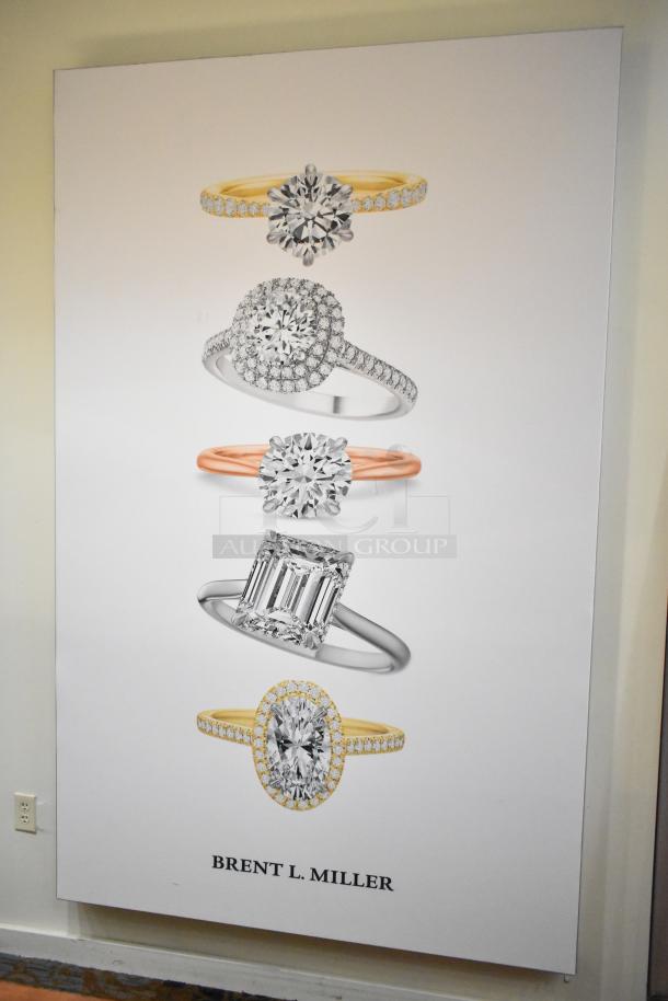 Wall-mounted SEG Systems LB-EDG-6D-W6-24 lighted picture frame, featuring jewelry advertisement; 110-277V.