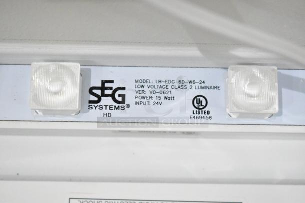 SEG Systems LB-EDG-6D-W6-24 lighted picture mount, 110-277V, UL listed. Details model, voltage, and wattage.