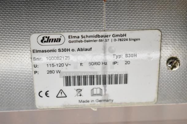 Gesswein Elmasonic S30H Ultrasonic Jewelry Cleaner label. Voltage: 115-120V, 1 Phase, 280W, made in Germany.