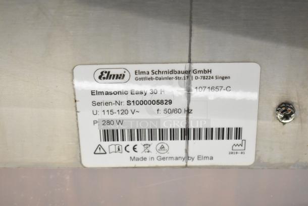 Gesswein Elmasonic Easy 30H Ultrasonic Jewelry Cleaner label, 115-120V, 1 phase, 280W. Serial: S1000005829. Made in Germany.