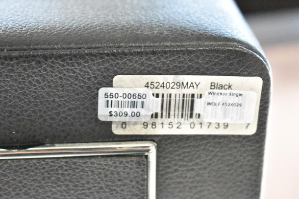 Wolf M2.5 Single Winder 4524029MAY, black leather, barcode tags showing model and price, priced at $309.00.