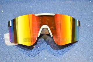 Brand new gray framed sunglasses with reflective orange lens; sleek design; perfect condition.