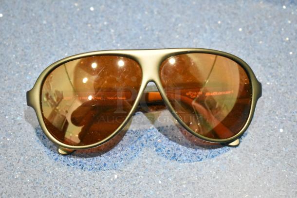 BRAND NEW gray framed sunglasses with BluBlocker orange lenses, reflective and anti-glare. Made in Taiwan.