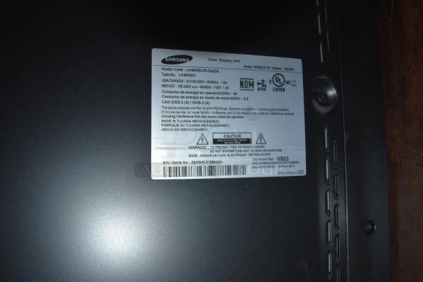 Samsung ME46C television label showing model details and specifications.