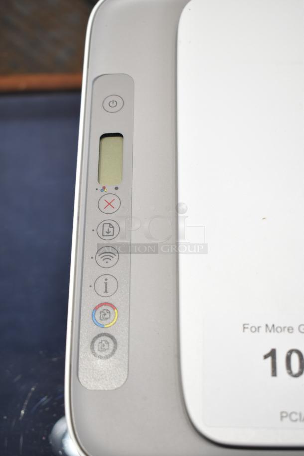 HP DeskJet 2755e Printer Scanner Copier, control panel view, showing power button and function icons.