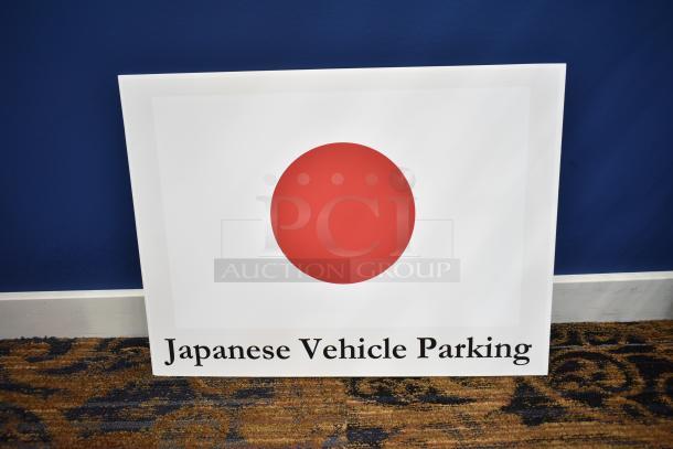 Japanese Vehicle Parking sign with red circle on white background, in excellent condition.