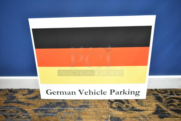 German Vehicle Parking sign featuring German flag colors. Part of a set with Electric, American, Japanese, and Italian parking signs.