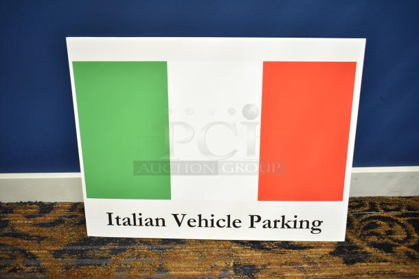 Italian Vehicle Parking sign featuring Italian flag colors, in excellent condition, from a set of 5 vehicle parking signs.