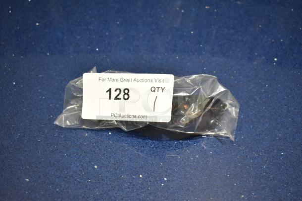 Brand new gray framed sunglasses with BluBlocker brown lenses, packaged in plastic. Auction tag shows item number 128.