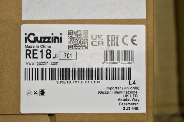 iGuzzini RE18 Underscore LED Light Strip packaging, showing model number, barcode, and importer information.