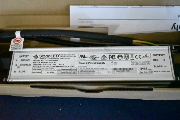 SloanLED 701507-60W3 LED Driver, Class 2 power supply, IP68 rated, 60W, input 100-240V, suitable for LED modules, new condition.