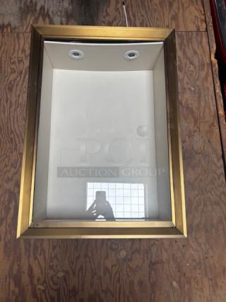Vertical wall display case with a gold frame, glass front, and interior lighting. Excellent condition. Lancaster, PA pickup.