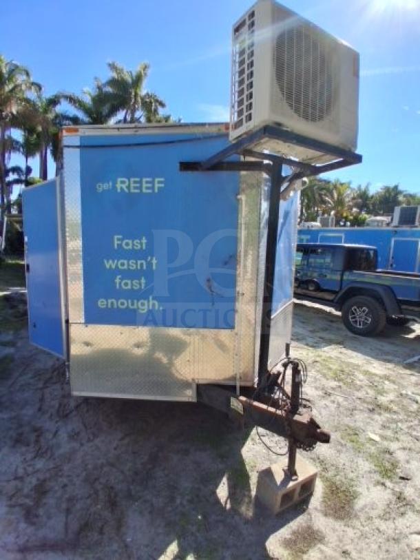 Food trailer with air conditioner, labeled "get REEF, Fast wasn't fast enough." Requires minor improvements.