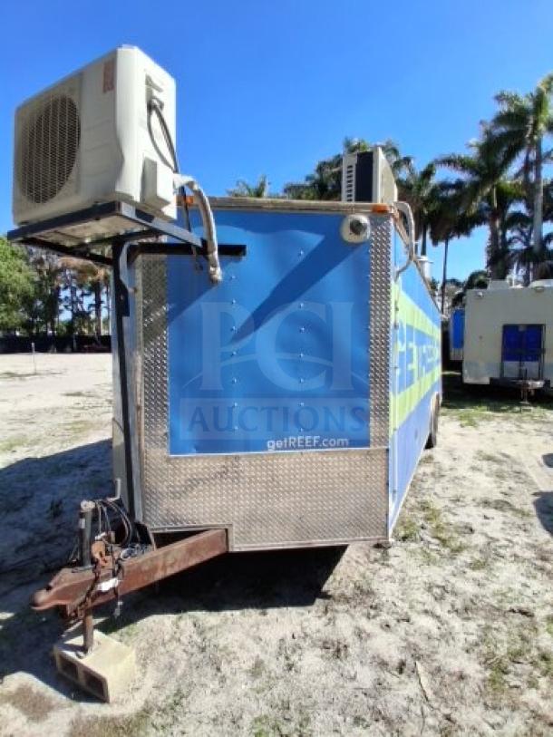 Food trailer with commercial kitchen equipment, robust utility systems, and safety features. Needs improvements. Branding: getREEF.com.