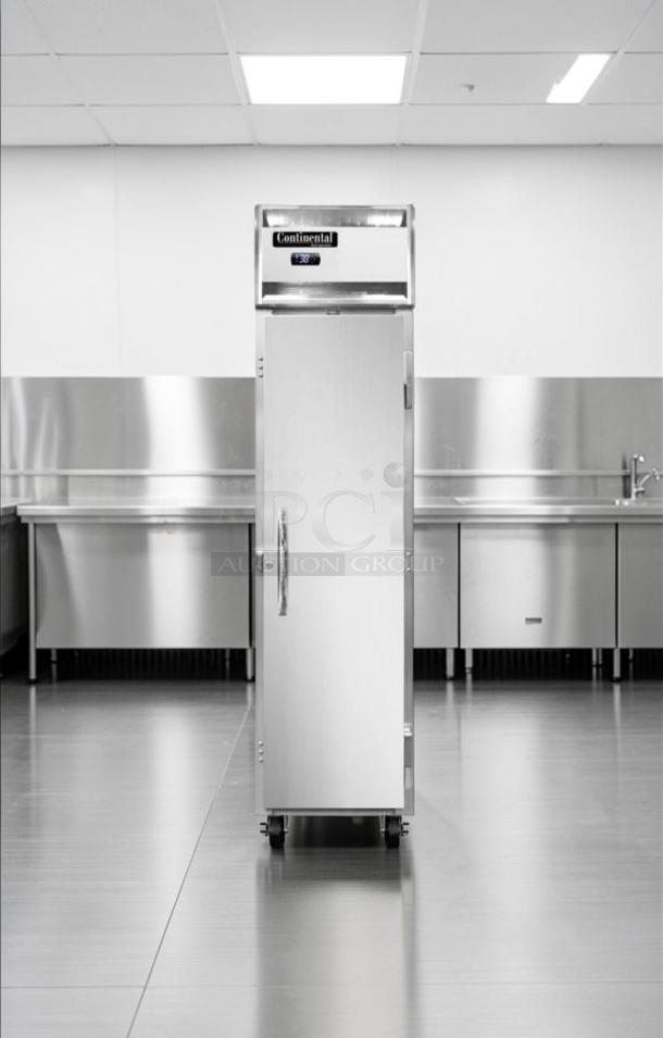 Continental Refrigerator 1RSE-N 18" narrow reach-in, stainless steel, superior condition, fully tested, model CON-L-REF-0805.