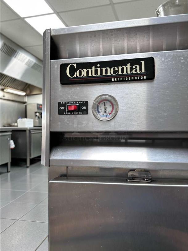 Continental Refrigerator 1RSE-N, 18" narrow reach-in, stainless steel, gauge and switch visible, excellent condition.