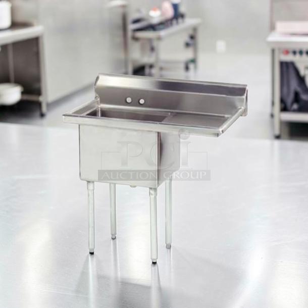 Advance Tabco FC-1-1818-18-X commercial sink with 18"x18" bowl, 18" drainboard, stainless steel, fully operational.