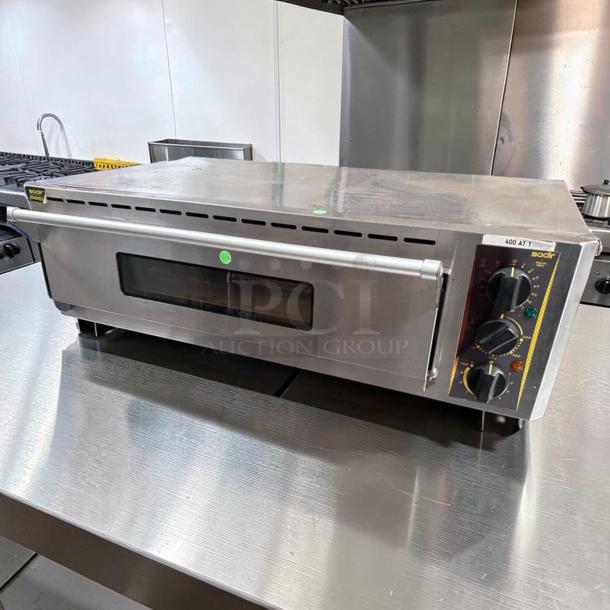 Superior condition Equipex PZ-4302D Sodir countertop pizza deck oven, commercial electric, fully tested, 208-240V.