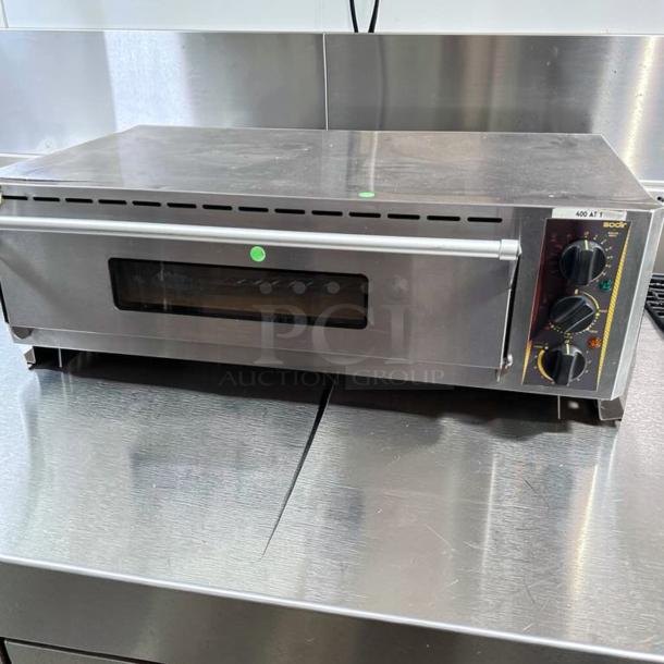 Equipex PZ-4302D countertop pizza deck oven, stainless steel, excellent condition, 208–240V, fully operational.