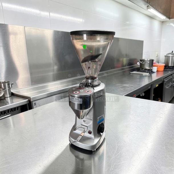 Mazzer Super Jolly V Up Electronic espresso grinder, silver, pristine condition, 120V, precision grinding system, model MAZ-M-GRIND-0815.