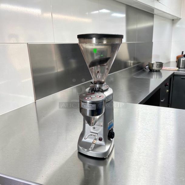 Mazzer Super Jolly V Up Electronic commercial espresso grinder, pristine condition, silver finish, tested and operational.