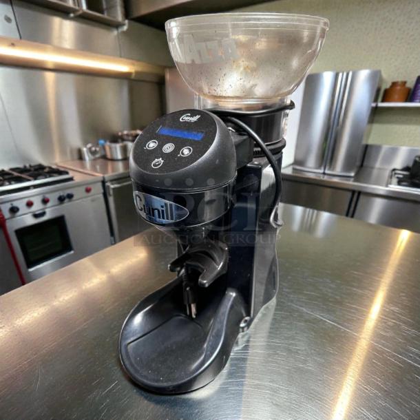 Cunill Tranquilo-Tron espresso grinder, black, silent system, digital control, excellent condition, fully operational.