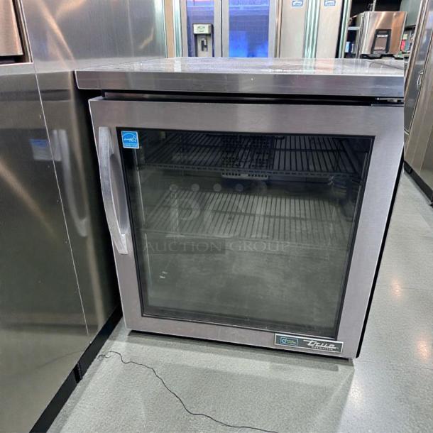 Commercial stainless steel True TUC-27G-LP-HC~FGD01 undercounter refrigerator, glass door, fully tested, excellent condition.