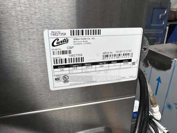 Superior condition Curtis CBP Combo Coffee & Tea Brewer, 120V, model CBP, serial 14827359, fully tested, NSF and UL listed.