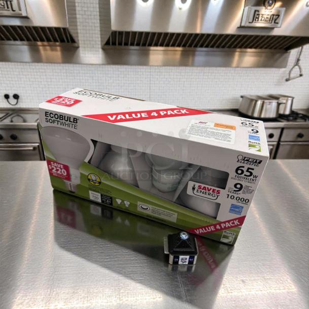 Feit Electric ESL15BR30/4/ECO BR30 Soft White CFL Light Bulbs, 4-Pack, 65W equivalent, energy-saving, new in box.