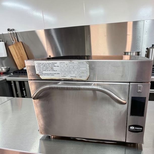 Elite condition Amana AXP20 high-speed microwave convection oven, 1.38 cu. ft., with Xpress/TurboChef technology, commercial grade.