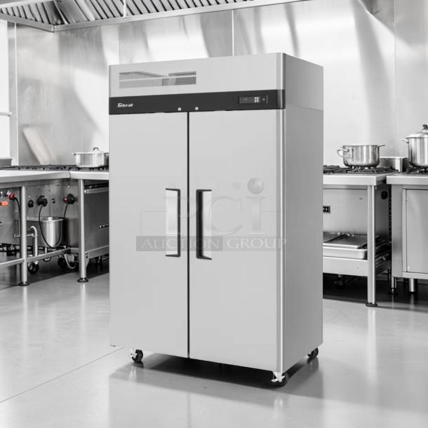 Turbo Air M3R47-2 commercial refrigerator, stainless steel, dual solid doors, superior condition, fully tested, 115V.