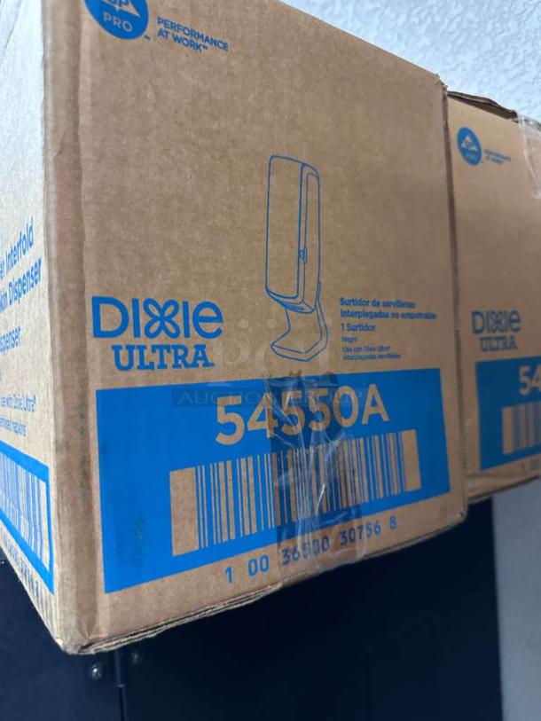 Georgia-Pacific Dixie Ultra 54550A napkin dispenser box, 1000 capacity, black tower design, commercial use, new condition.