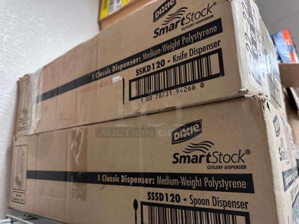 Dixie SmartStock SSSD120 Spoon Dispenser boxes, smoke finish, new condition, holds 120 utensils, commercial use.