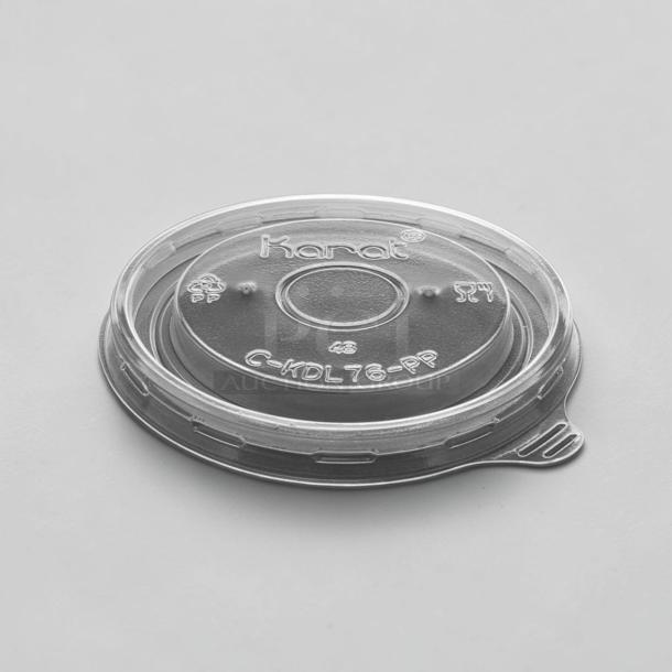 Karat C-KDL76-PP vented flat lid, 76mm, translucent, PP material, immaculate condition, compatible with 4 oz containers.