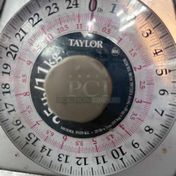 Taylor TS25KL portion control scale, 25 lb capacity, pristine condition, clear dial markings, fully tested and operational.