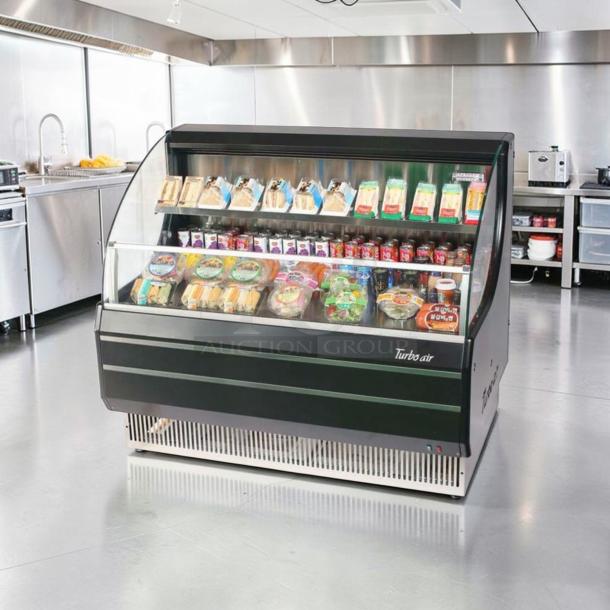 Turbo Air TOM-50LB-N 50" open air merchandiser, black finish, pristine condition, fully tested, horizontal display.