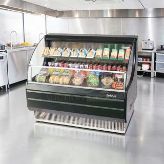 Turbo Air TOM-50LB-N 50" open air merchandiser, black finish, pristine condition, fully tested, horizontal display.