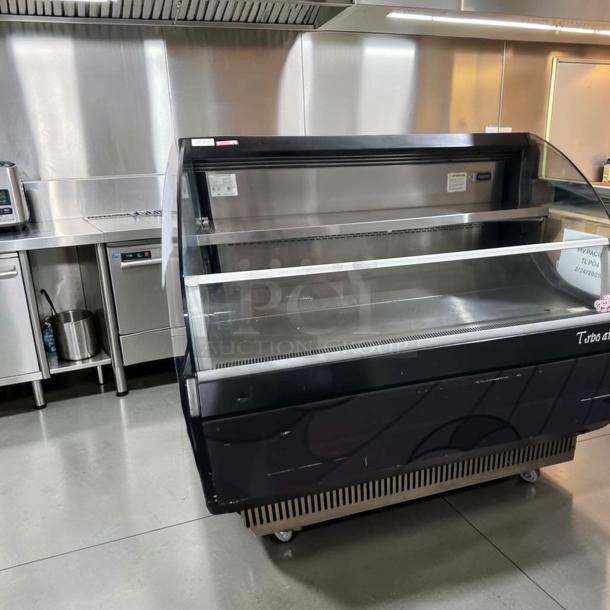 Turbo Air TOM-50LB-N 50" open air merchandiser in black, pristine condition, tested and operational, low profile design.