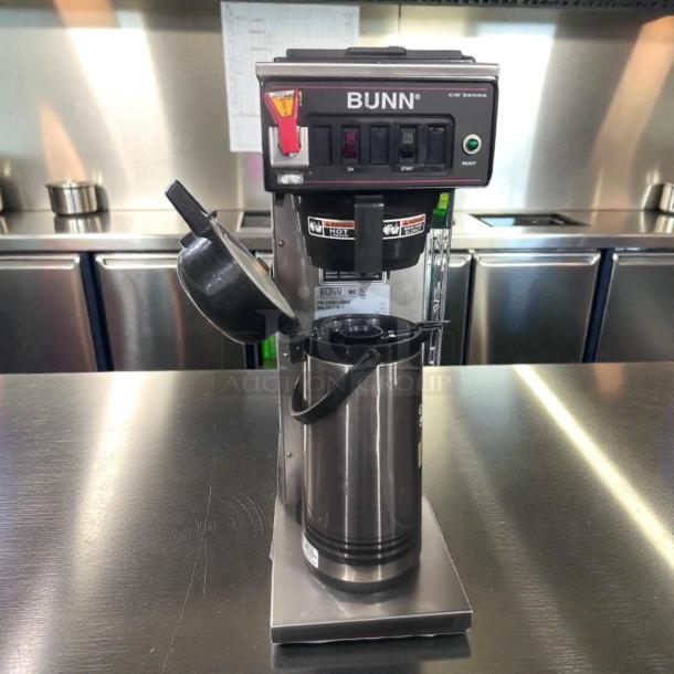 Bunn CWTF15-APS automatic airpot coffee brewer, stainless steel, hot water faucet, excellent condition, fully operational.