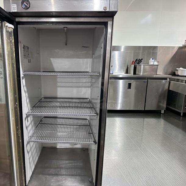True T-23G-HC Reach-In Refrigerator, 27" glass door, stainless steel, excellent condition, commercial use, fully tested.