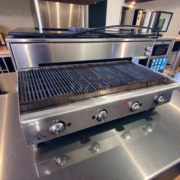 Star Ultra-Max 8148RCBB radiant gas charbroiler, 48" countertop, stainless steel, exceptional condition. Fully tested and operational.