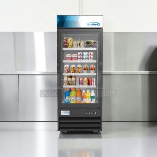 KoolMore One-Door Glass Merchandiser Refrigerator, Model MDR-1GD-23C, brand-new condition with scratch and dent.