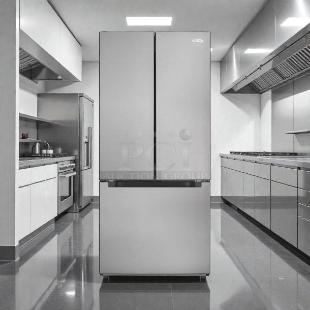 KoolMore KM-RERFDSS-18C stainless steel French door refrigerator, 18.5 cu. ft., brand new, energy star, in kitchen.