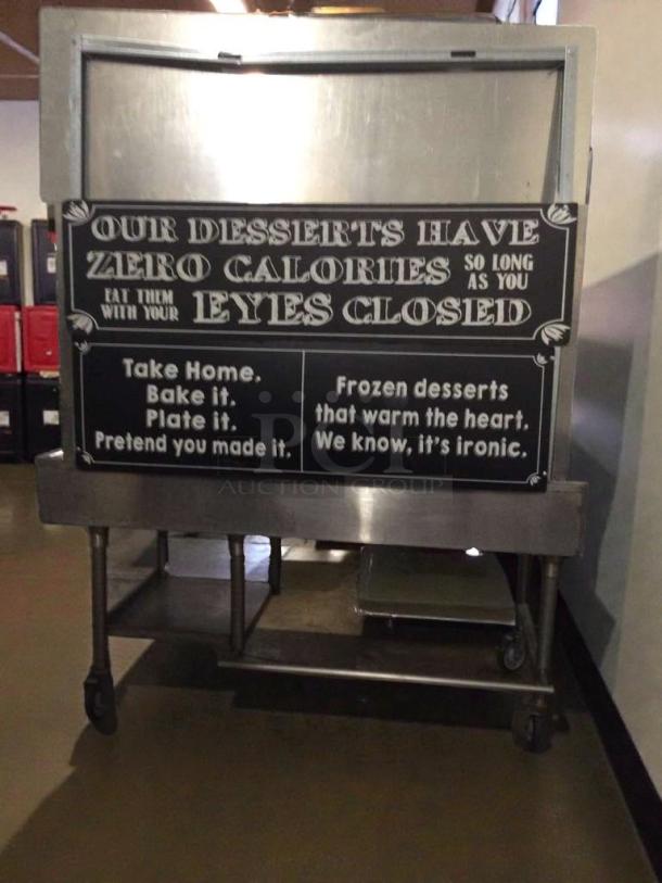 Custom stainless steel dessert and beverage display station, commercial grade, inspected and ready for use.