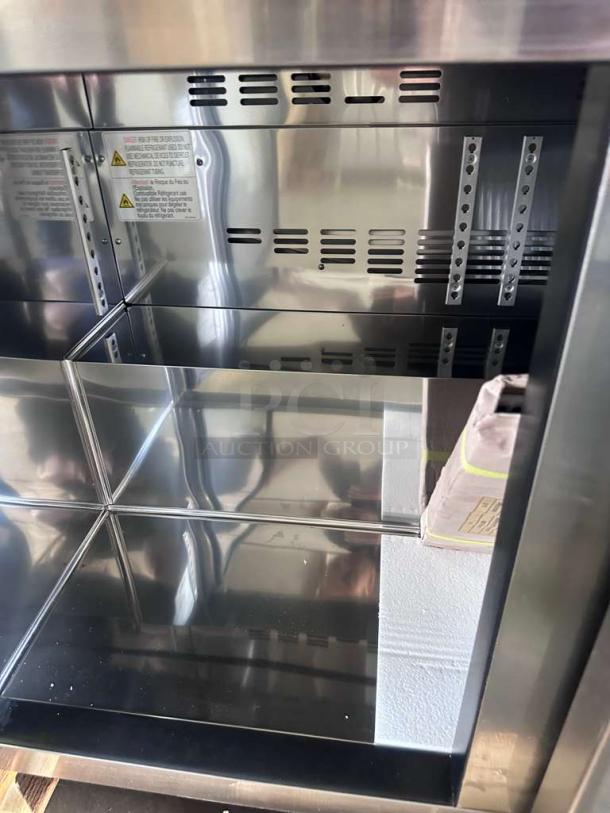 Brand new Ikon IUC72F 3-door stainless steel undercounter freezer, ETL & NSF listed, with interior shelving.