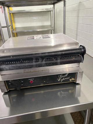 Star Manufacturing Commercial Panini Grill, pristine stainless steel, UL listed, model STR-M-GRL-0337, fully operational.