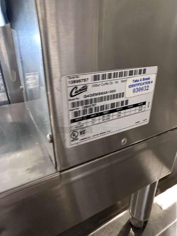 Wilbur Curtis Commercial Coffee Brewer, stainless steel, immaculate condition, UL listed, model CUR-L-BEV-0356, fully tested.