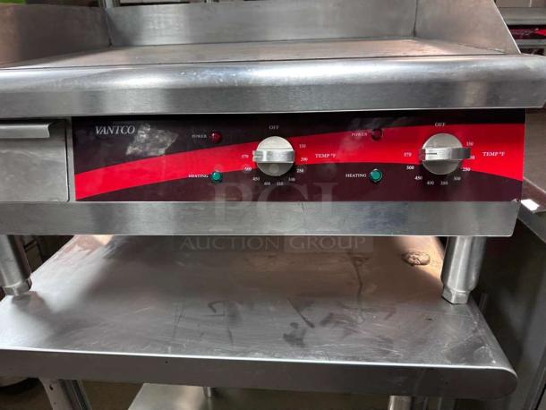 Avantco 177EG24N commercial electric griddle, 24 in, stainless steel, dual temperature dials, ETL listed, outstanding condition.